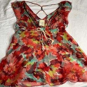 Gilly Hicks Crepe Floral Beaded Flowy Top